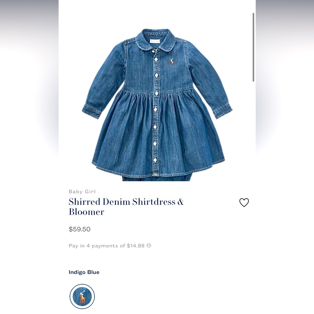 Ralph Lauren Shirred Denim Shirtdress & Bloomer, size 6 months